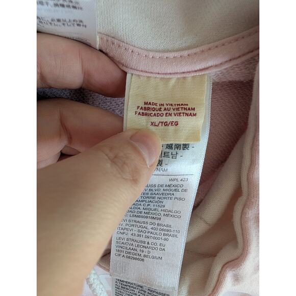 Levis Cropped Hoodie Sweatshirt Womens XL Baby Pink Drawstring Preppy - Picture 16 of 16